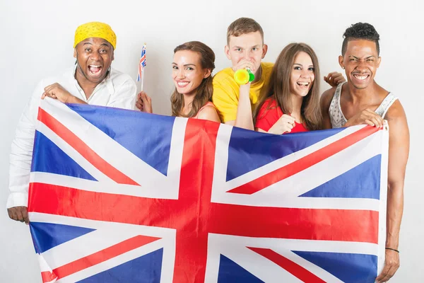 Group of multiracial people holding a England flag — Stock Photo, Image