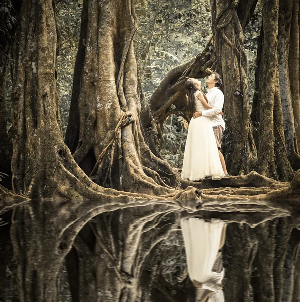 Pareja de boda en bosque —  Fotos de Stock