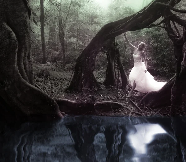 Noiva na floresta de fadas — Fotografia de Stock