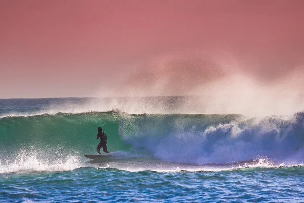 Surfer on Blue Ocean Wave in Bali — Stock Photo, Image