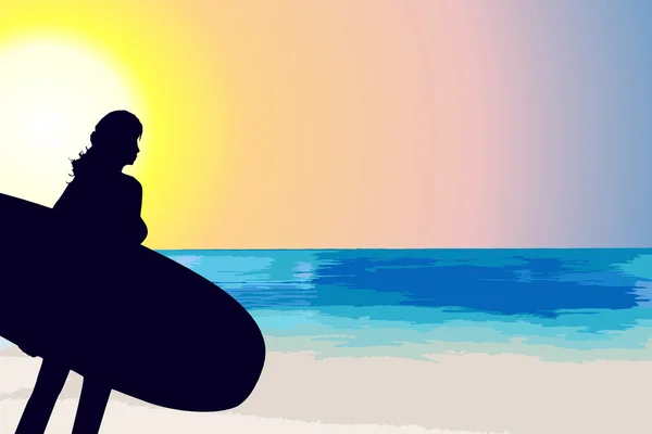 Woman silhouette with surfboard — Stock Photo, Image