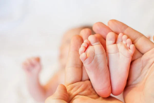 Madre sosteniendo pies de bebé en las manos — Foto de Stock