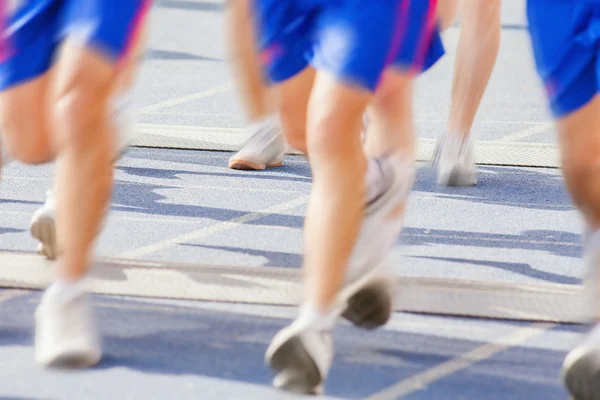 Marathon of blurred motion crowd people jogging outdoor — Stok fotoğraf