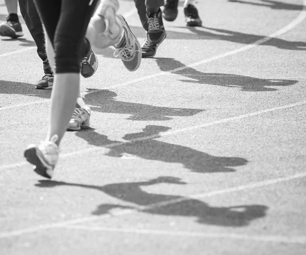 Marathon of blurred motion crowd people jogging outdoor — Stockfoto