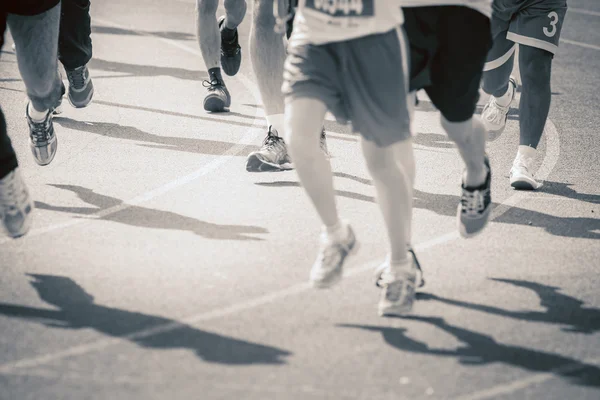 Marathon of blurred motion crowd people jogging outdoor — Stok fotoğraf