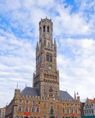 Front view of the main tower of old part in Bruges.