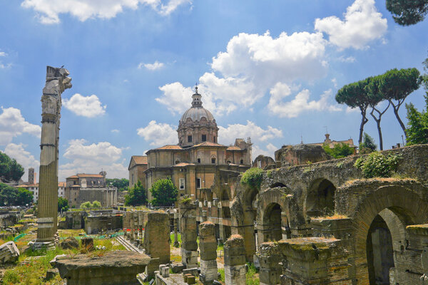 The famous ruins of the Forum in Rome.