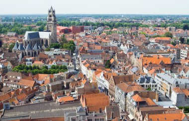 Bruges kırmızı çatılar Üstten Görünüm.