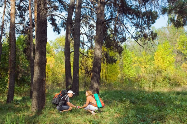 Mutlu genç çift sonbahar hiking — Stok fotoğraf