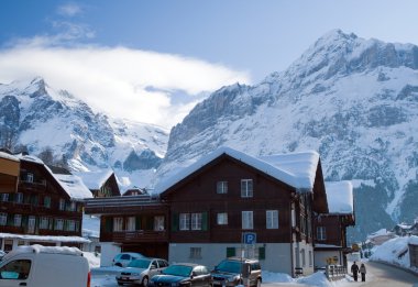 Hotel near the Grindelwald ski area. Swiss alps at winter