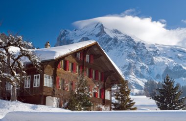 Hotel near the Grindelwald ski area. Swiss alps at winter