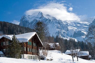 Hotel near the Grindelwald ski area. Swiss alps at winter