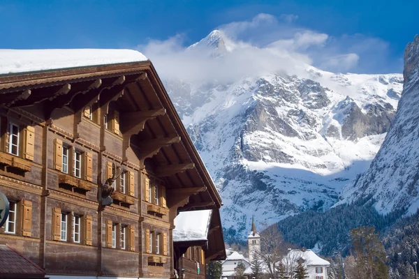 Hotel near the Grindelwald ski area. Swiss alps at winter — стокове фото
