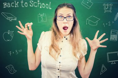 Teacher woman in stress or depression at school classroom