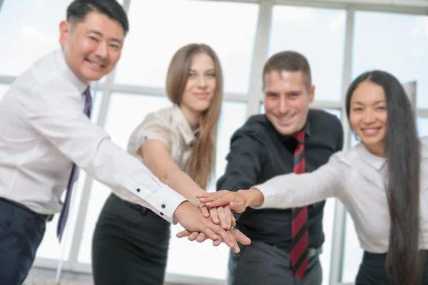 Multiracial successful business people with thumbs up gesture — Stock Photo, Image