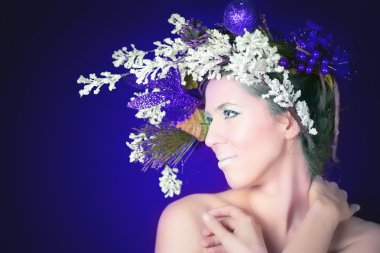 Noel ağacı saç ve makyaj, moda model ile kadın kış