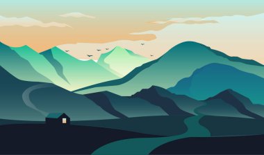 bahar dağları manzara çizimi