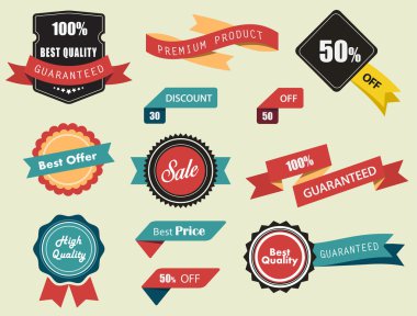 Set vektör Etiketler, etiket ve şeritler