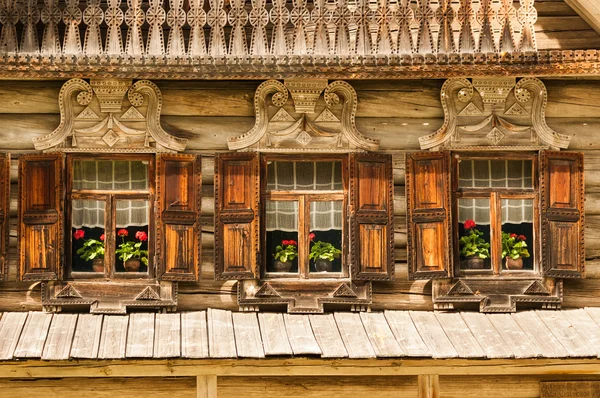 Traditional Russian decorative wooden windows Royalty Free Stock Images