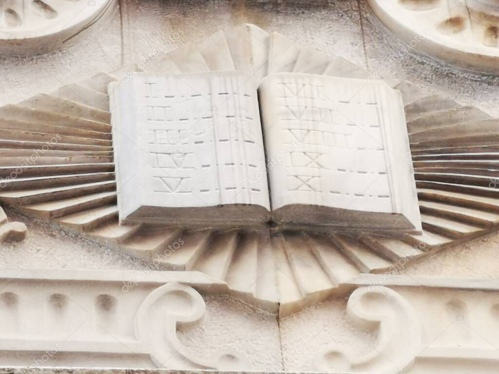 Ten commandments carved in stone on a synagogue