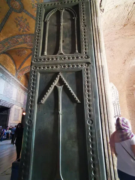 Isztambuli Hagia Sophia Bejárati Ajtaja Még Mindig Felismeri Keresztet Ajtón — Stock Fotó