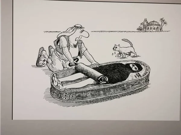 Выставка Карикатуры Юрдагна Гкера Синагоге Стамбуле 2020 — стоковое фото