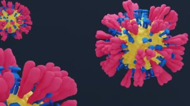 Gerçekçi 3 boyutlu animasyon. Coronavirus konsepti SARS-CoV-2 salgını ve koronavirüs gribi için bir salgın kadar tehlikeli grip türleri için solunabilir. Mikroskop virüsü yaklaşıyor. 3d oluşturma