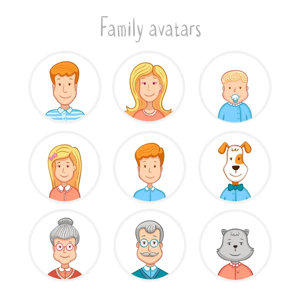 Colección de avatares familiares — Vector de stock