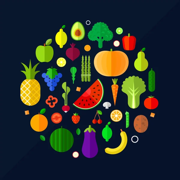 Hortalizas y frutas — Vector de stock