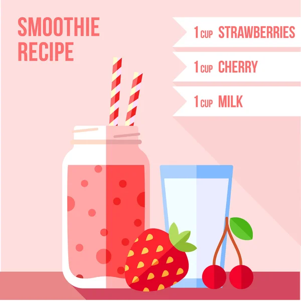 Erdbeer-Kirsch-Smoothie-Rezept — Stockvektor