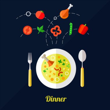 soup plate with chicken ham and  vegetables