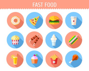 düz fast food simgeler