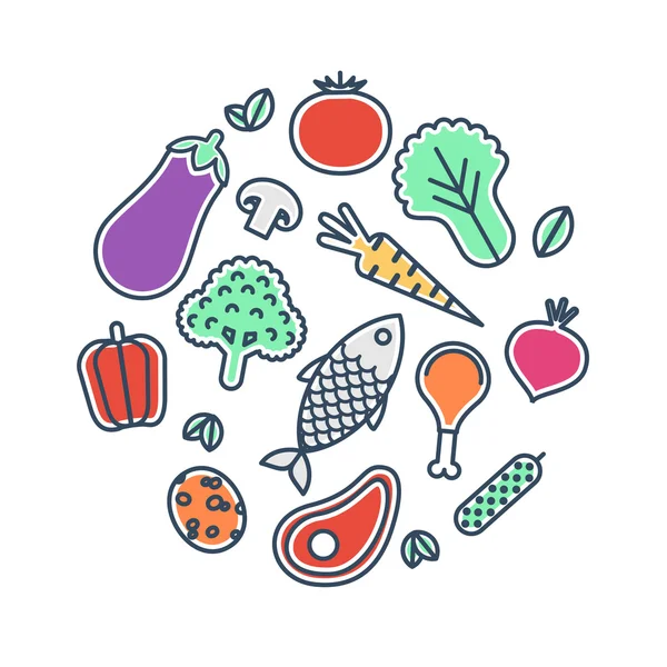 Gemüse, Fisch, Rindfleisch und Hühnerschinken — Stockvektor