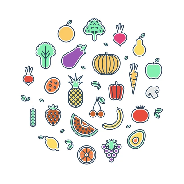Verduras y frutas iconos de línea delgada — Vector de stock