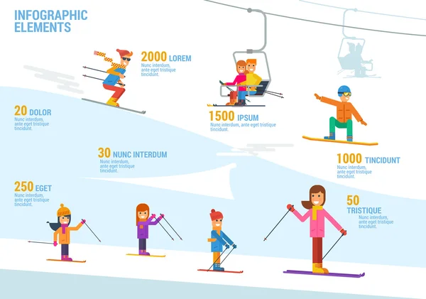 滑雪和滑雪板的数据图表 矢量图形