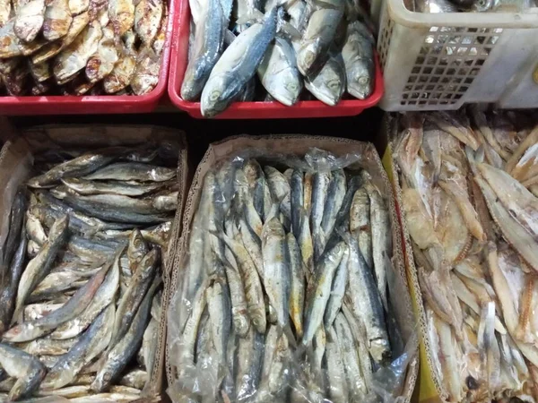 Various types of salted fish in the basket