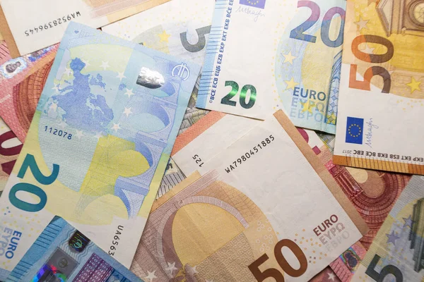 Euro banknotes of different denominations