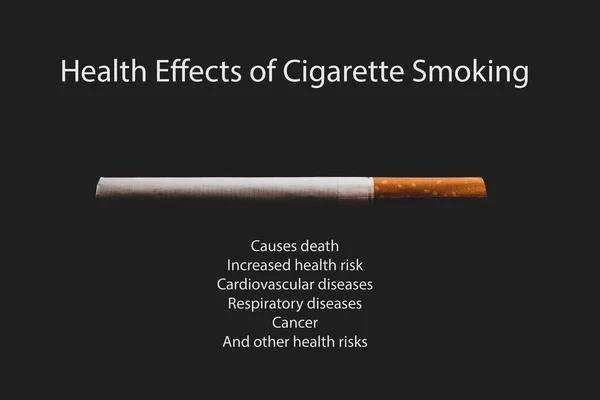 Cigarette Dark Background Text Health Effects Cigarette Smoking Warning Dangers — Stock Photo, Image