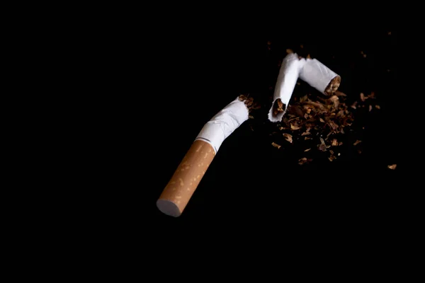 Cigarette Broken Several Parts Black Background — Stock Photo, Image