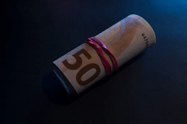 Roll Euro Banknotes Black Background — Stock Photo, Image