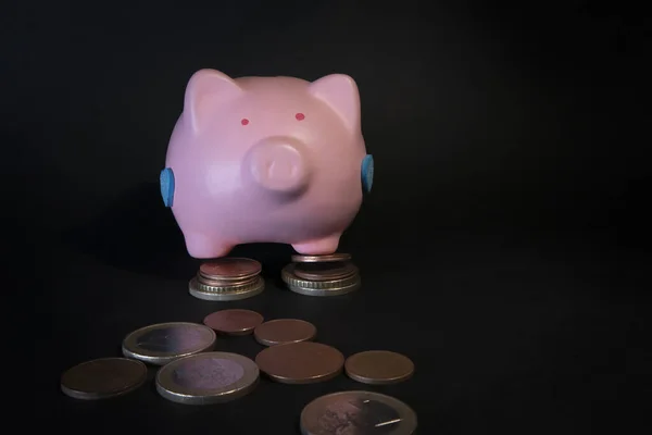 Piggy Bank Money Black Background — Stock Photo, Image