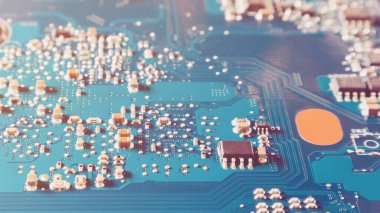 Elektronik çip yakın plan, yumuşak odak.