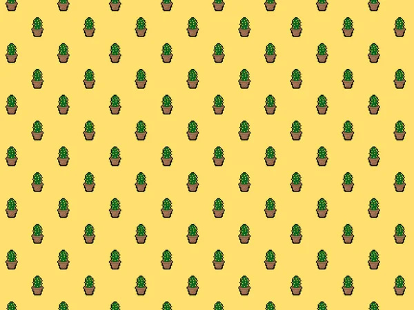 Yellow Pixel Mini Cactus Background Χωρίς Ραφή — Φωτογραφία Αρχείου