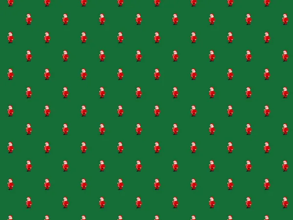 Patrón Pixel Santa Claus Sobre Fondo Verde Patrón Sin Costuras —  Fotos de Stock