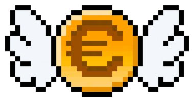 Kanatlı Euro sikkesi - izole edilmiş, vektör