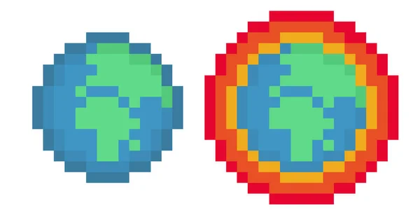 Pixel Και Την Υπερθέρμανση Του Πλανήτη Πακέτο Διάνυσμα Απομονωμένη — Διανυσματικό Αρχείο