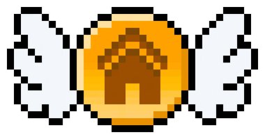 Piksel 8 bit kanatlı konut parası - vektör, izole edilmiş