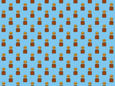 Piksel 8 bit Güney Kore Won Bozukluğu oyun bloğunun arka planından - pürüzsüz desen