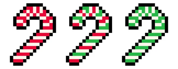 Pixel Paquet Canne Bonbons Noël Rouge Vert Bits Vecteur Isolé — Image vectorielle