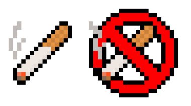 Piksel 8 bit oyun sigarası ve sigara işareti yok - vektör, izole